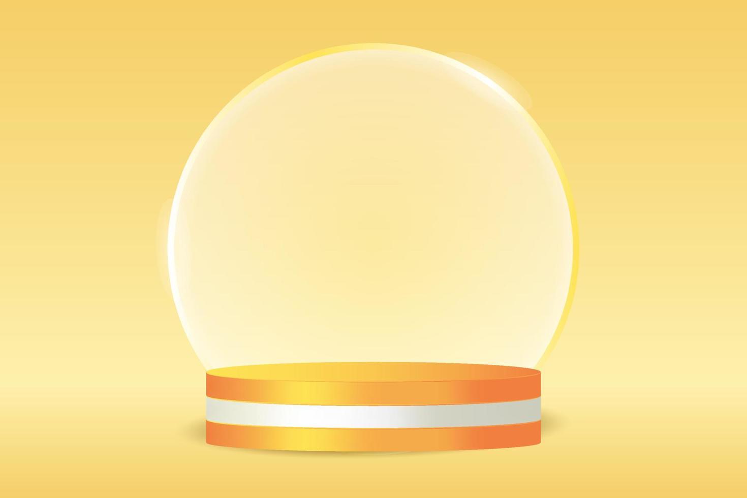 Orange and white cylinder 3d podium. Product stand with light. Vector empty geometric pedestal mockup for cosmetic. Realistic scene for show award