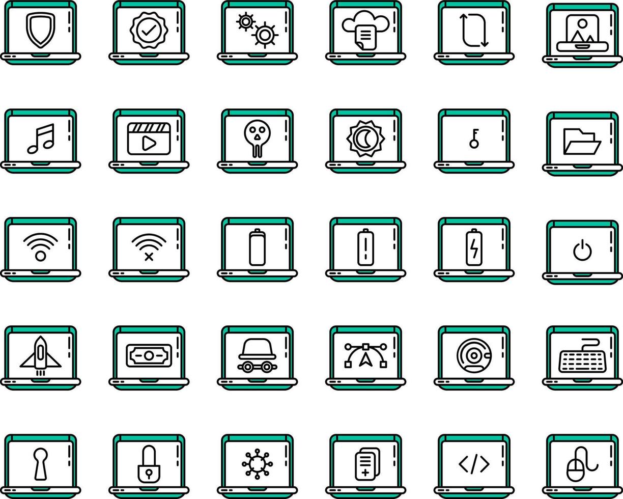 set of laptop and tools icons on a transparent background vector