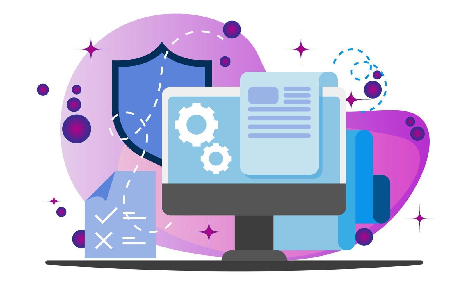 illustration of computer and gear setting vector