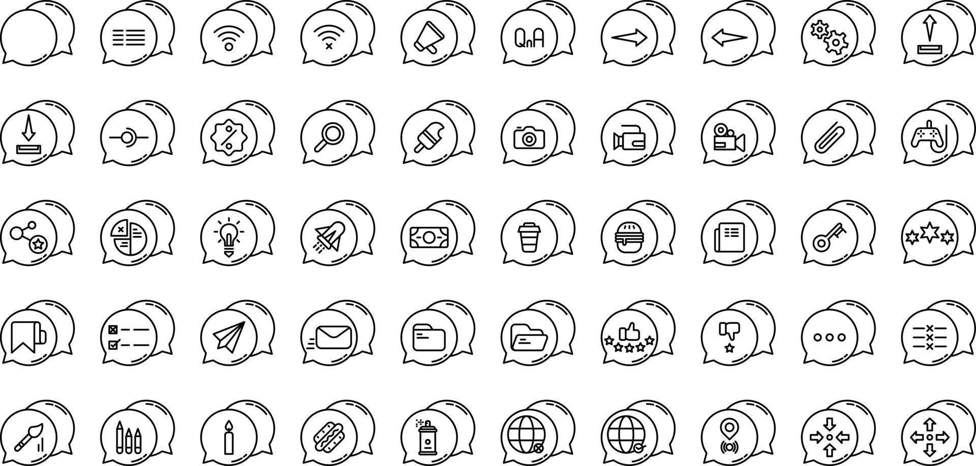 conjunto de globos de voz e iconos de herramientas sobre fondo transparente vector