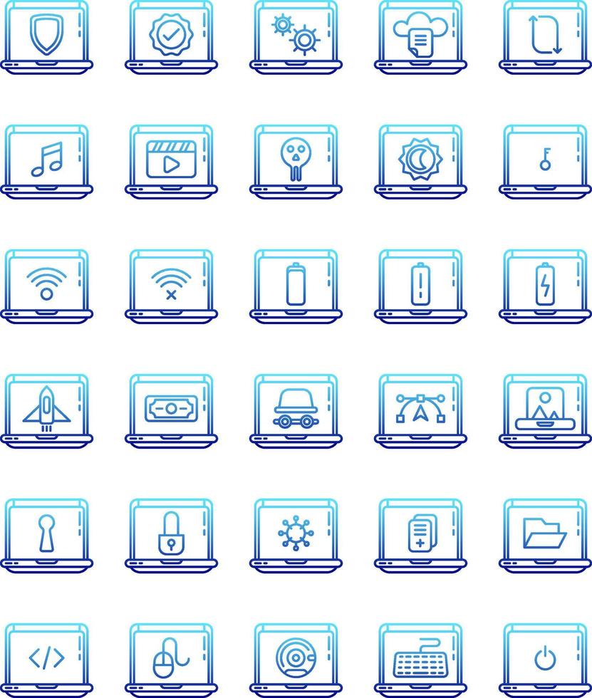 set of laptop and tools icons on a transparent background vector