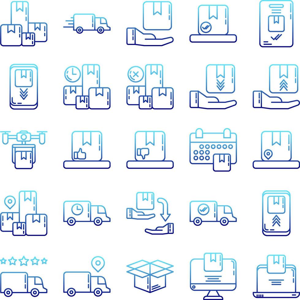 set of business and delivery icons on transparent background vector