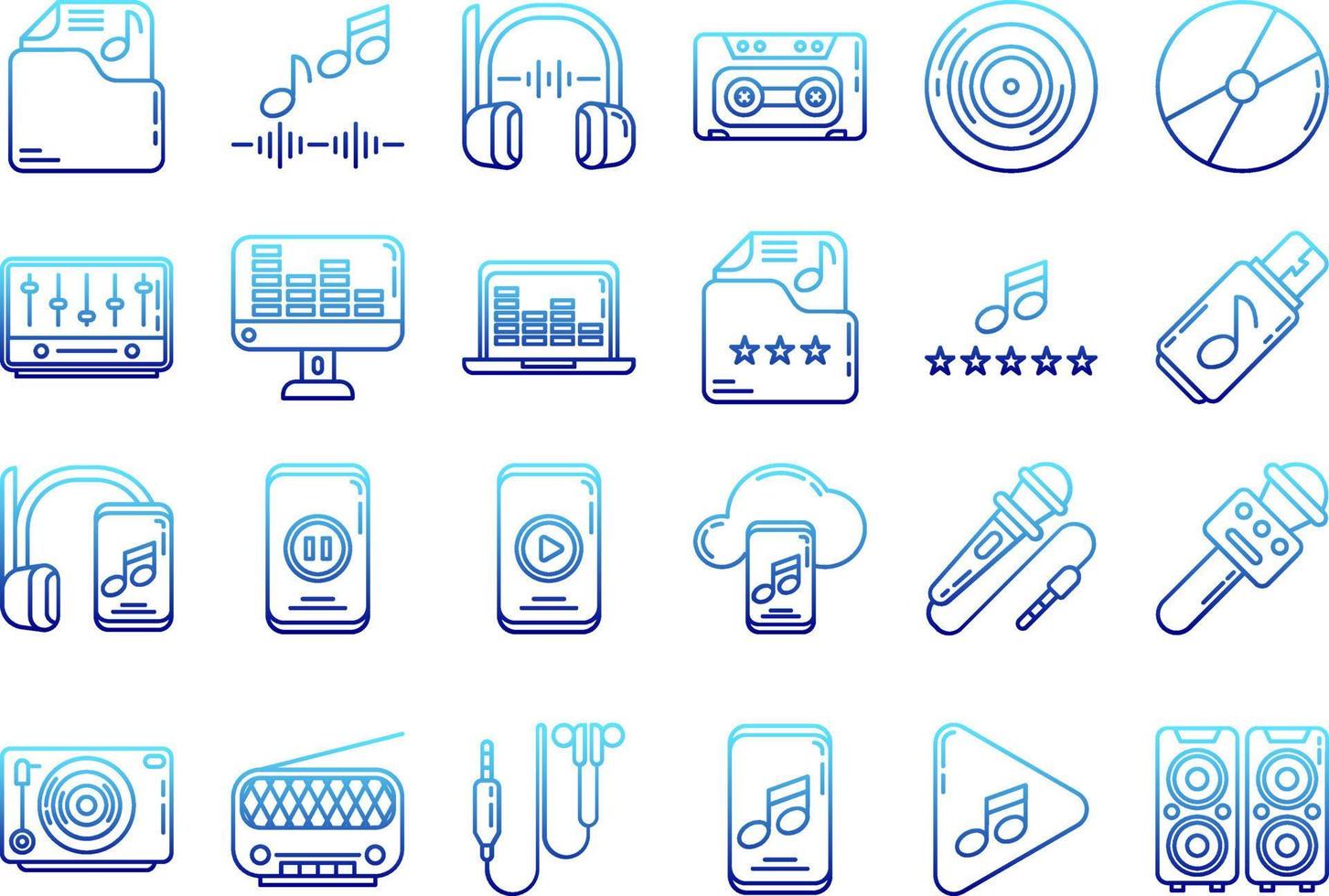 set of audio music icons with transparent background vector