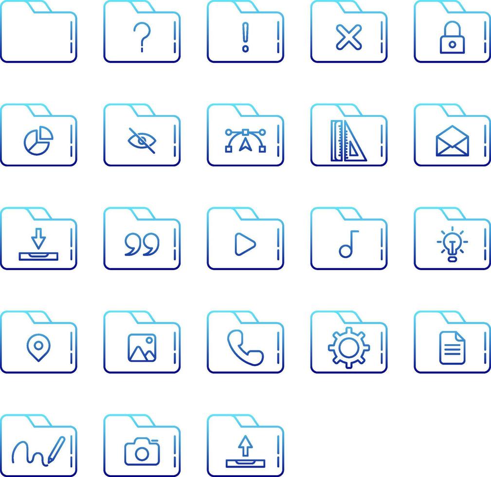 set of folders and tools icons on transparent background vector