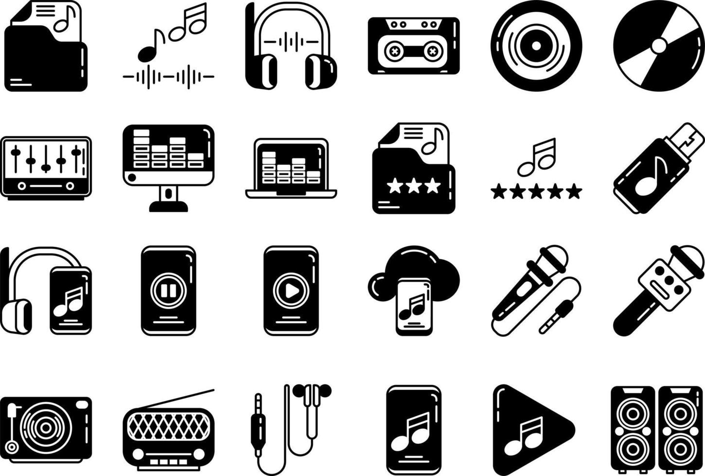 set of audio music icons with transparent background vector