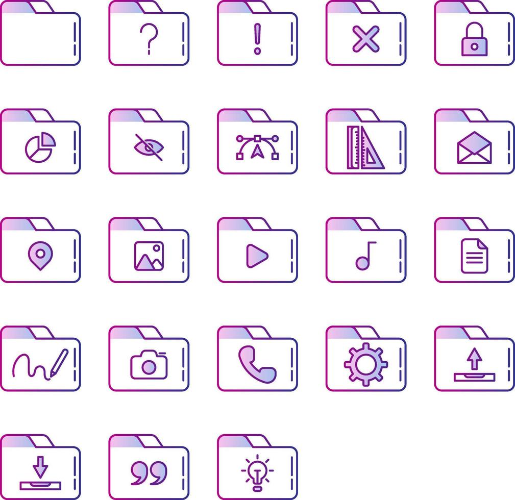set of folders and tools icons on transparent background vector