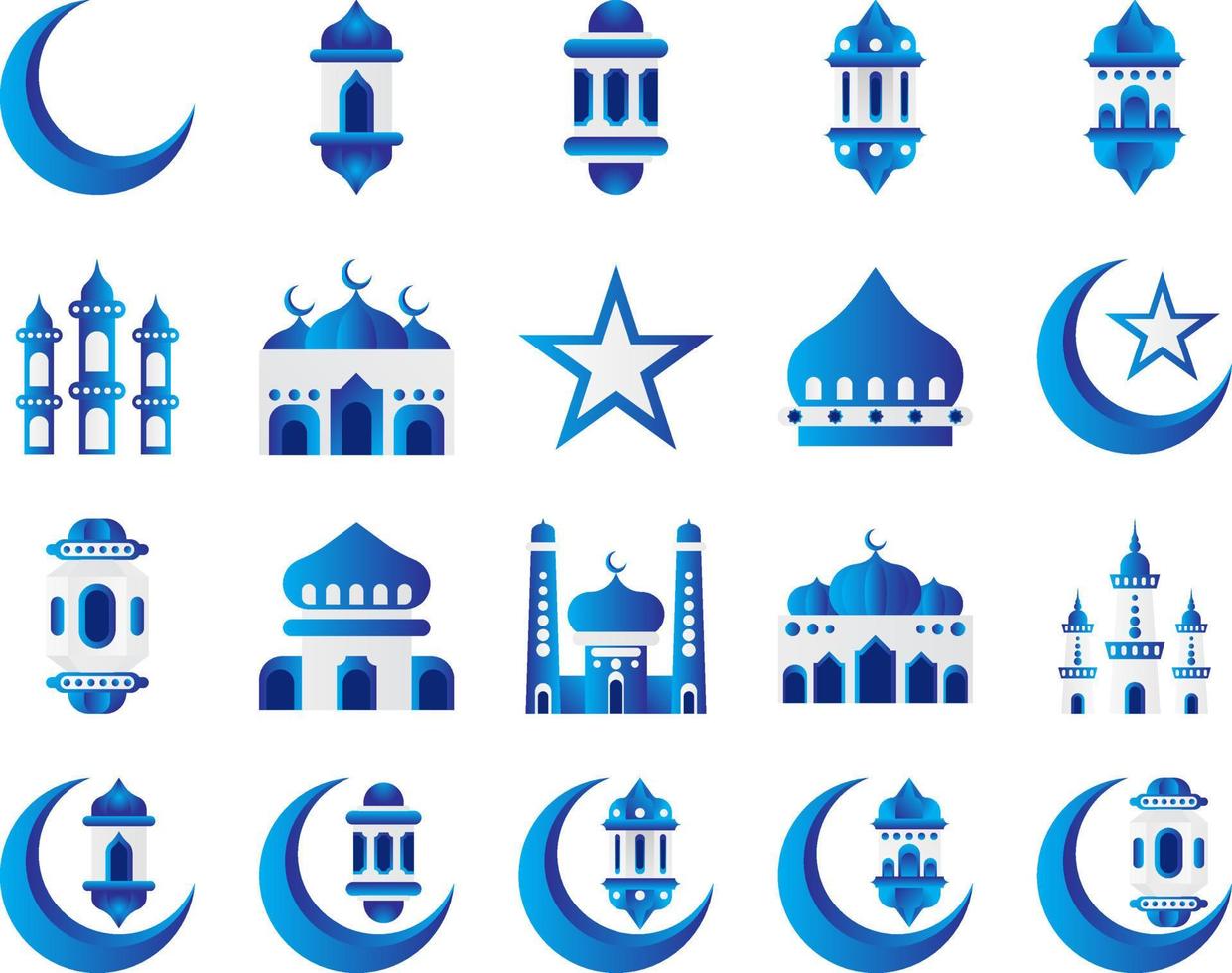 conjunto de iconos de mezquita con fondo transparente vector