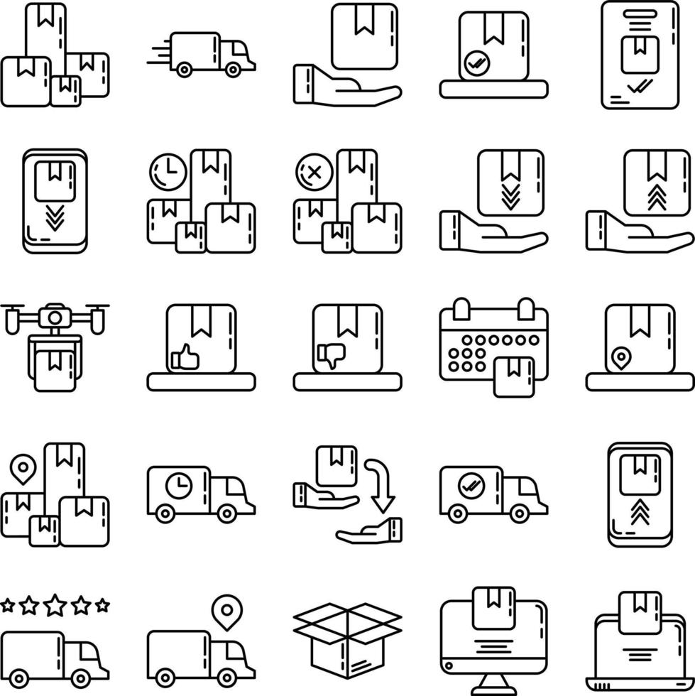set of business and delivery icons on transparent background vector