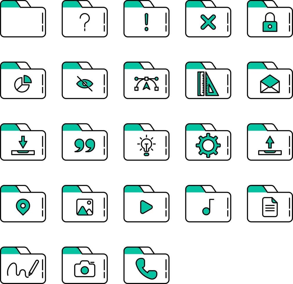 set of folders and tools icons on transparent background vector
