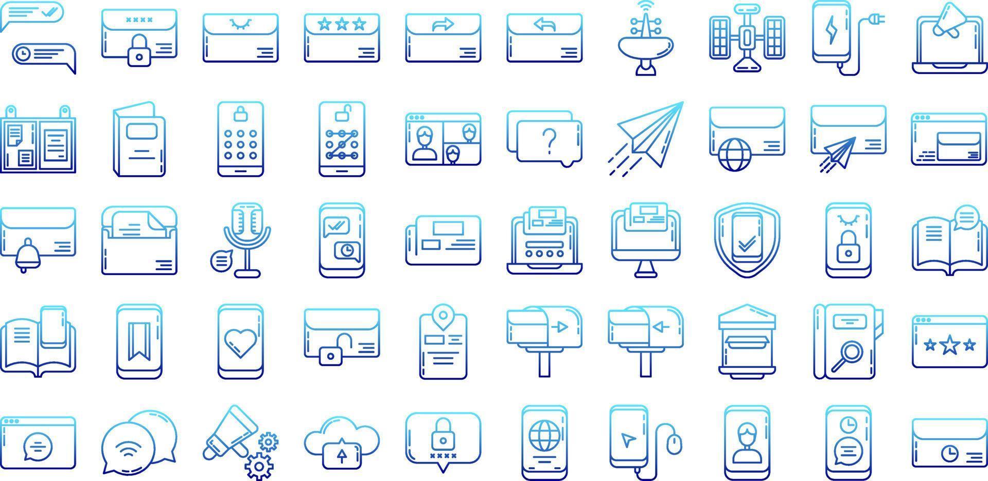 set of communication and message icons on transparent background vector