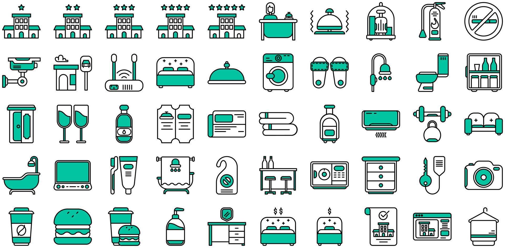 conjunto de iconos de hotel para vacaciones y diseño de vectores
