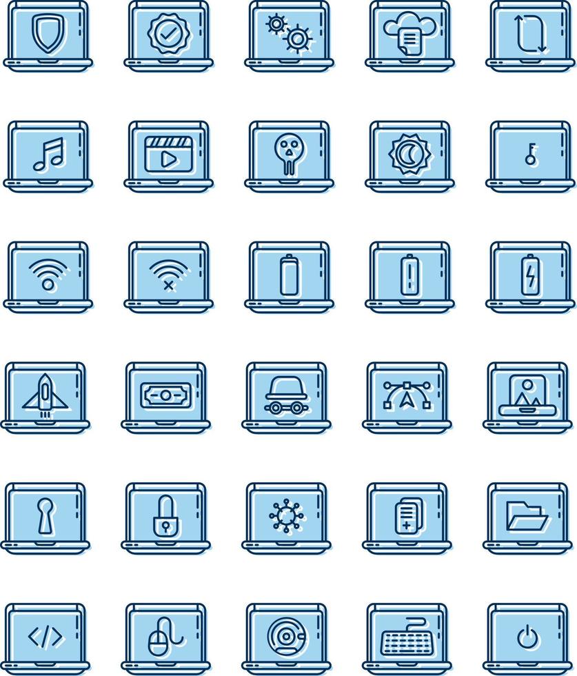 set of laptop and tools icons on a transparent background vector