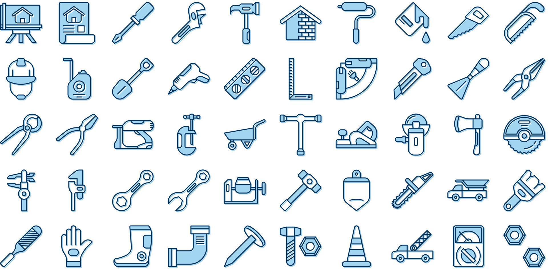 set of construction and tools icons on a transparent background vector