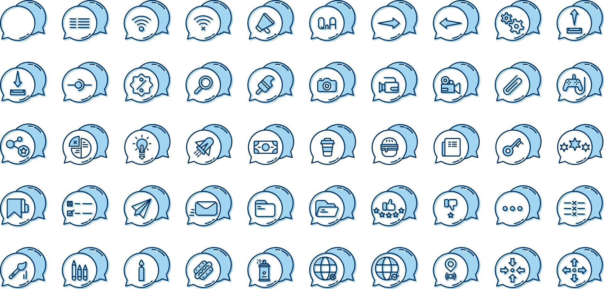set of speech balloons and tools icons on transparent background vector