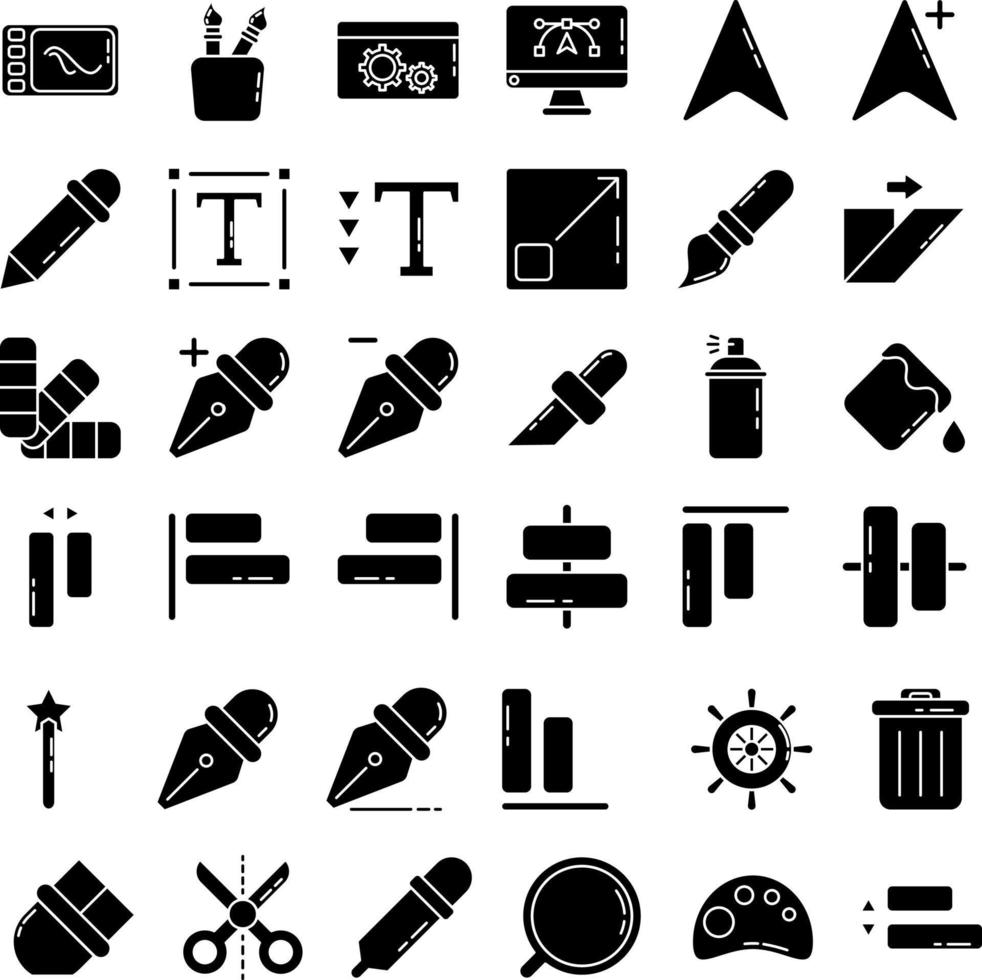 set of editors and tools icons with transparent background vector