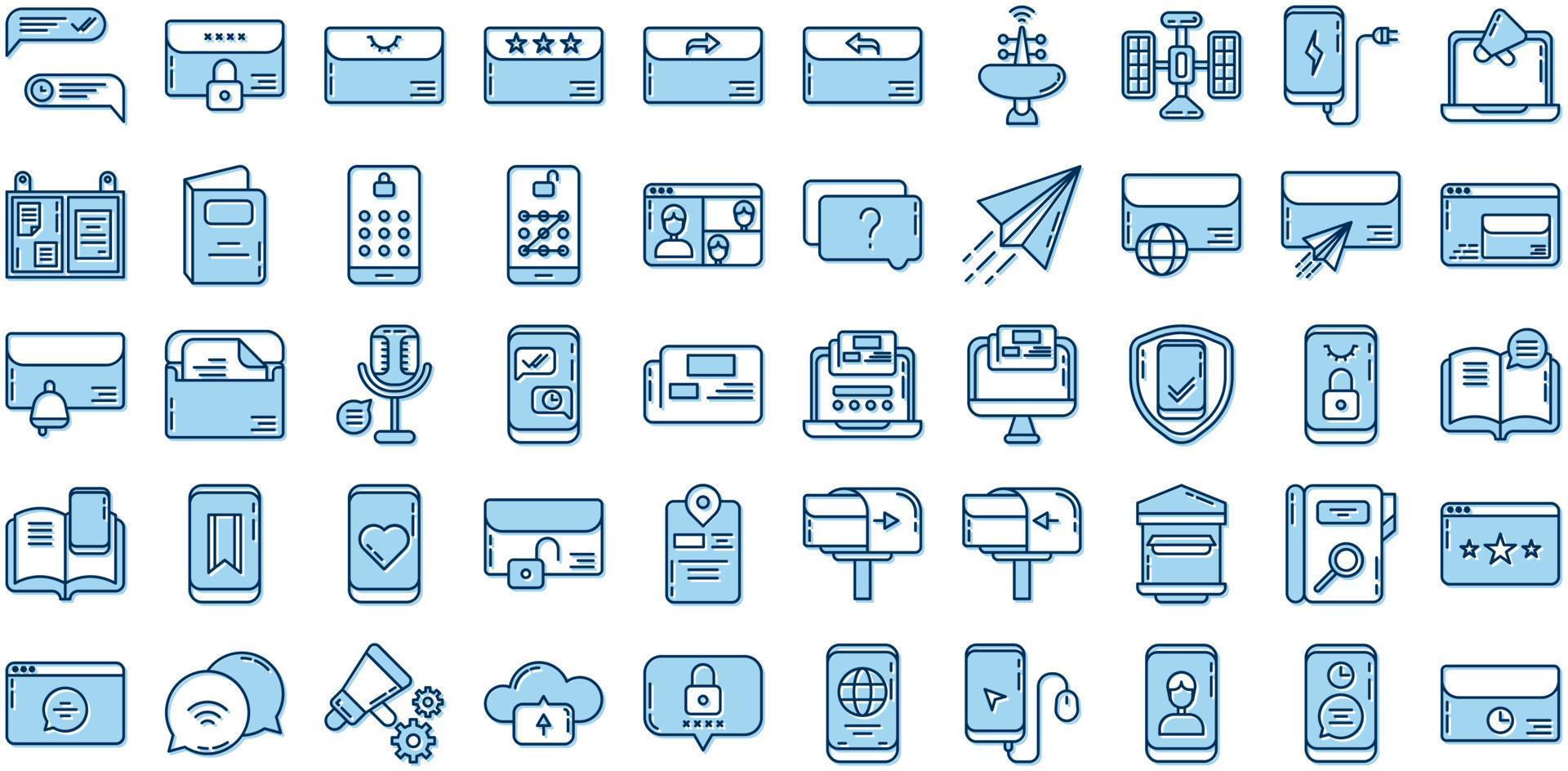 set of communication and message icons on transparent background vector