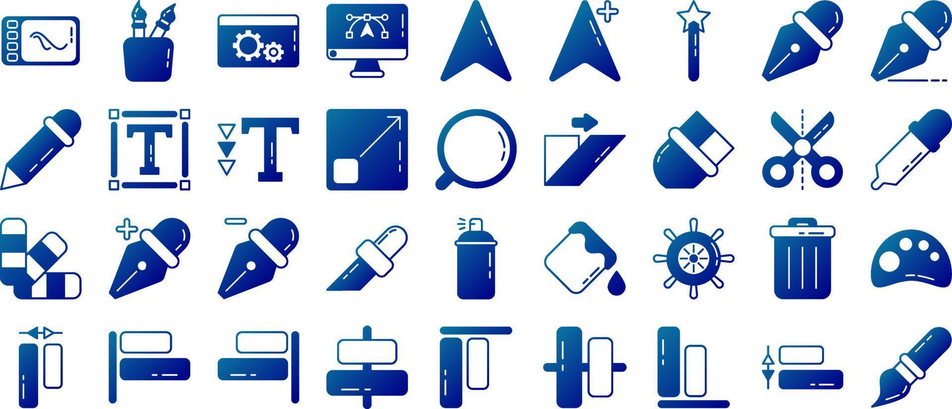 set of editors and tools icons with transparent background vector
