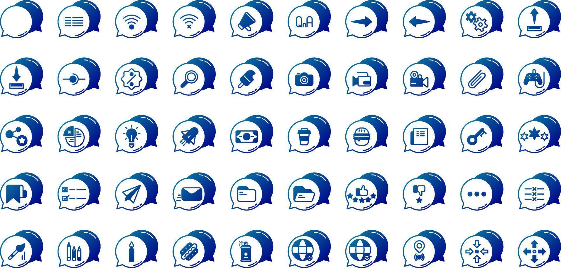 conjunto de globos de voz e iconos de herramientas sobre fondo transparente vector