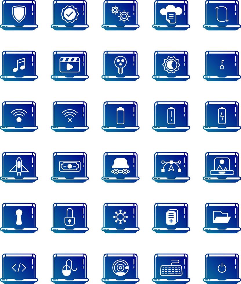 set of laptop and tools icons on a transparent background vector