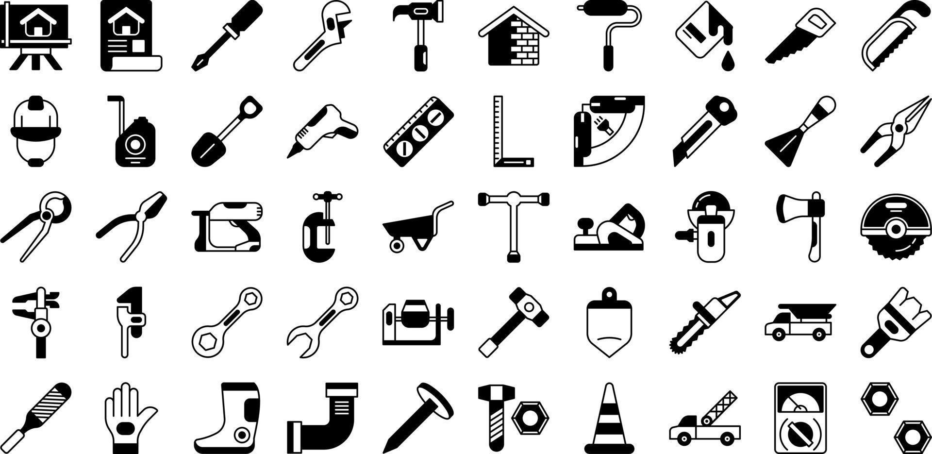 set of construction and tools icons on a transparent background vector
