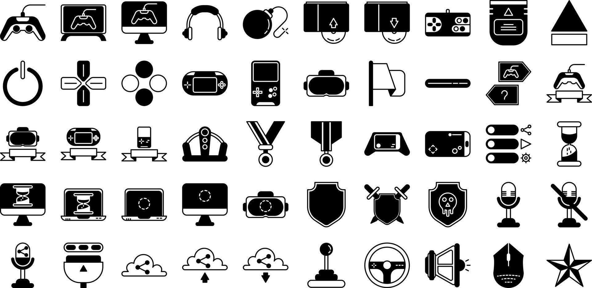 gamer icon set on transparent background vector