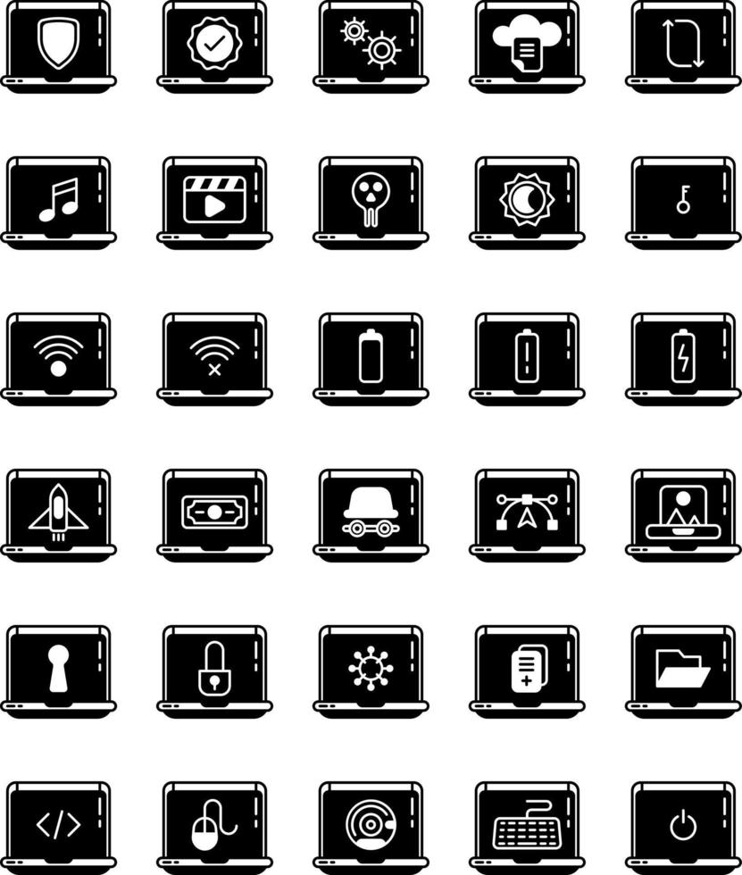 set of laptop and tools icons on a transparent background vector