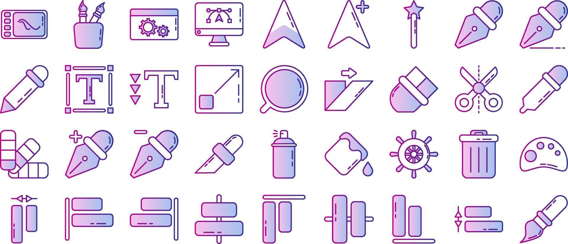 set of editors and tools icons with transparent background vector