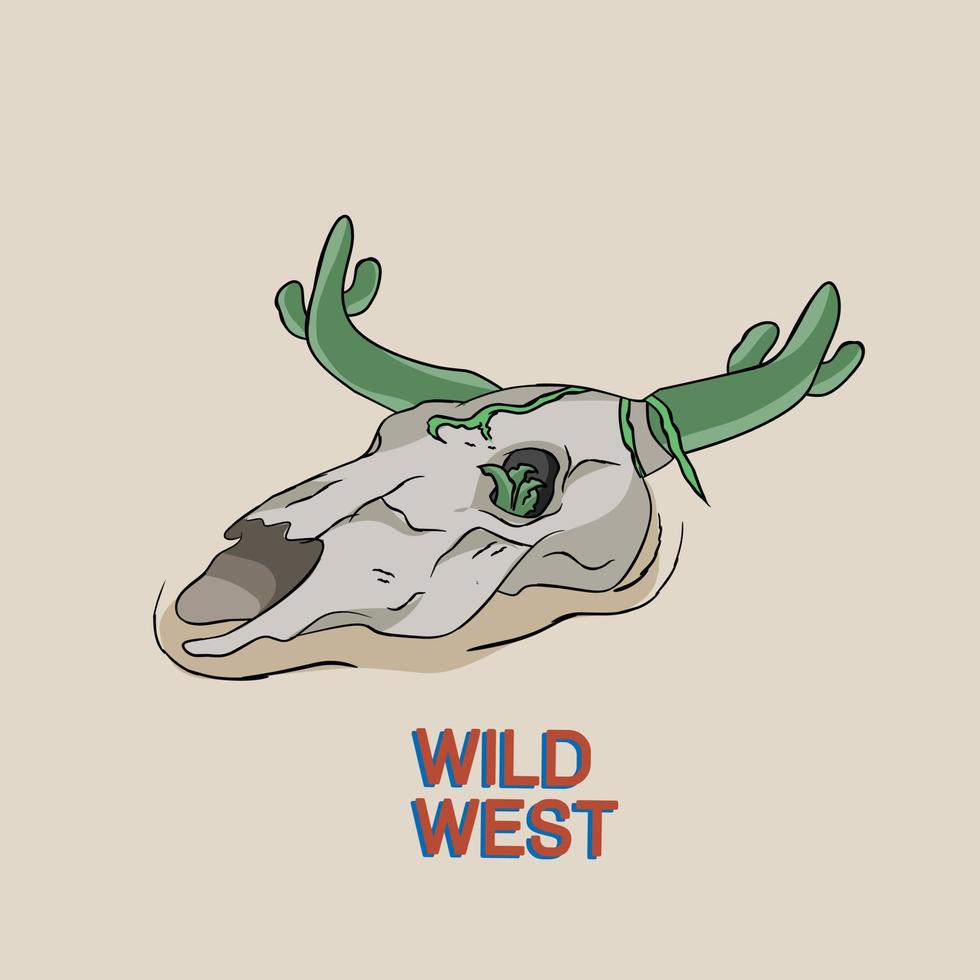 illustration vector graphic of wild west,longhorn with cactus,suitable for background,banner,poster,etc.