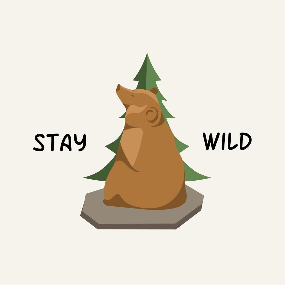 illustration vector graphic of sitting bear in forest suitable for background,banner,poster,etc.