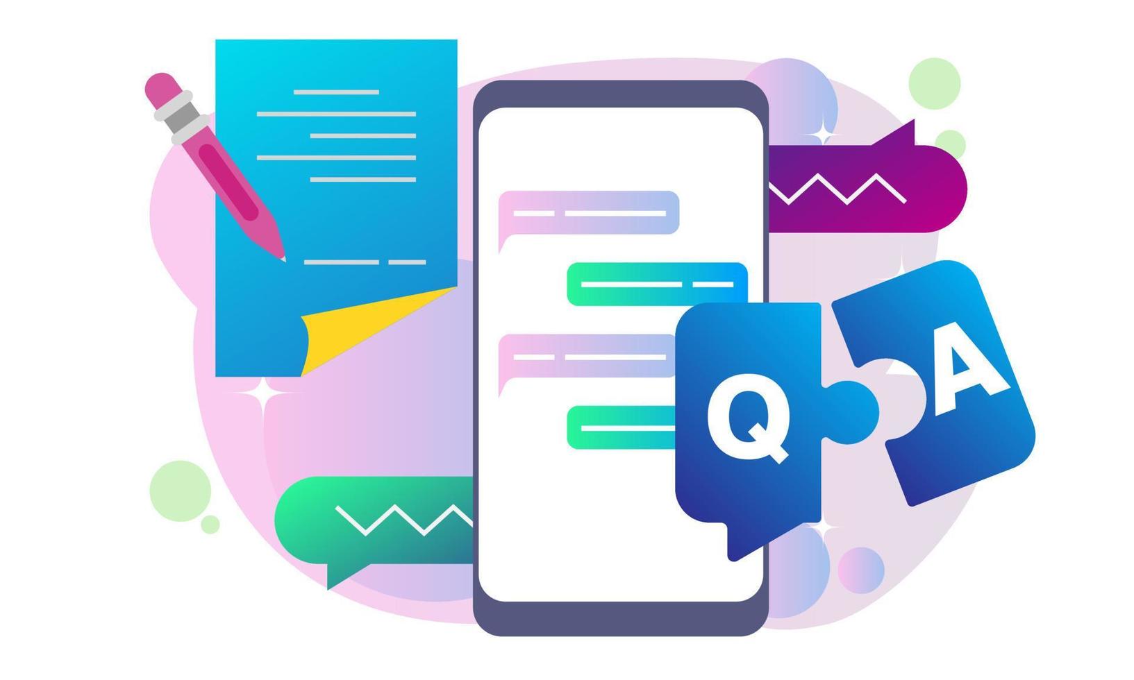 colorful question and answer illustration with smartphone vector