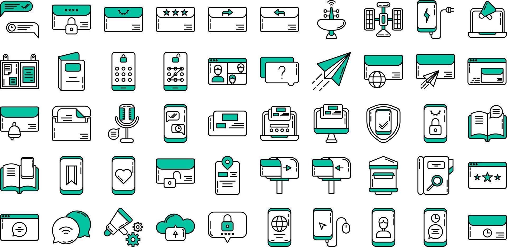 set of communication and message icons on transparent background vector