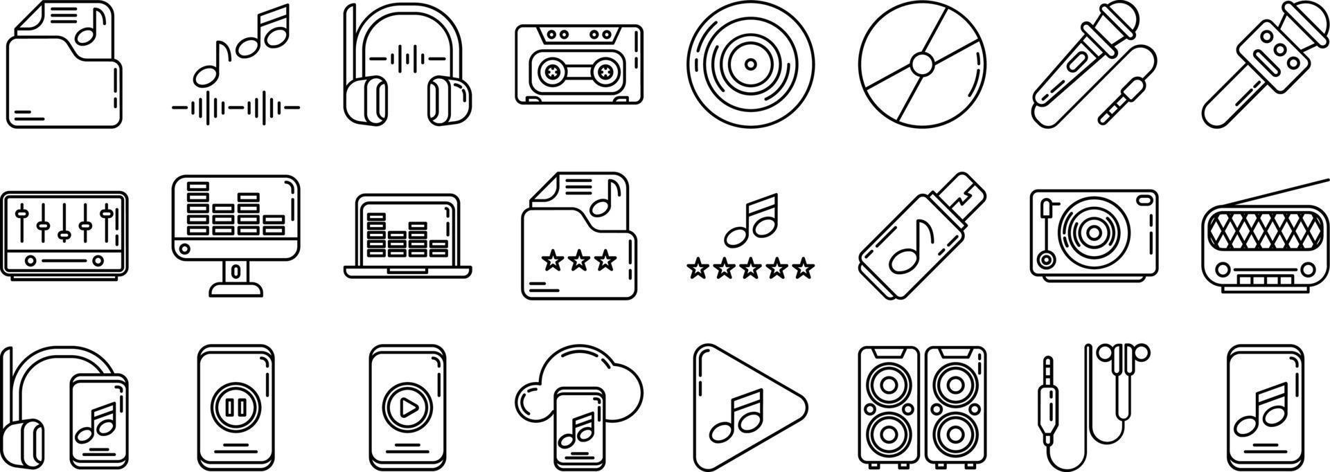 conjunto de iconos de música de audio con fondo transparente vector