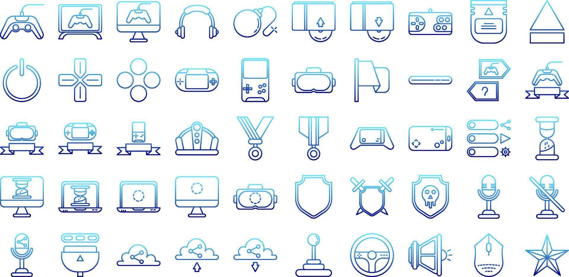 gamer icon set on transparent background vector