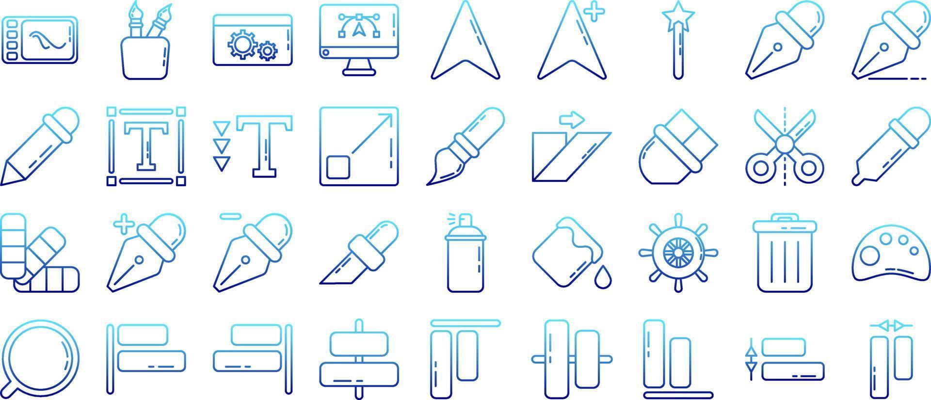 set of editors and tools icons with transparent background vector