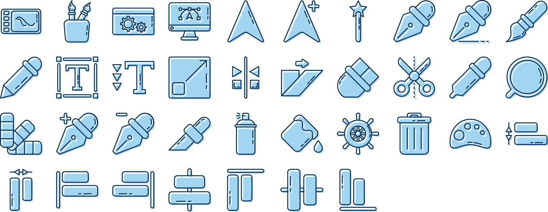 set of editors and tools icons with transparent background vector