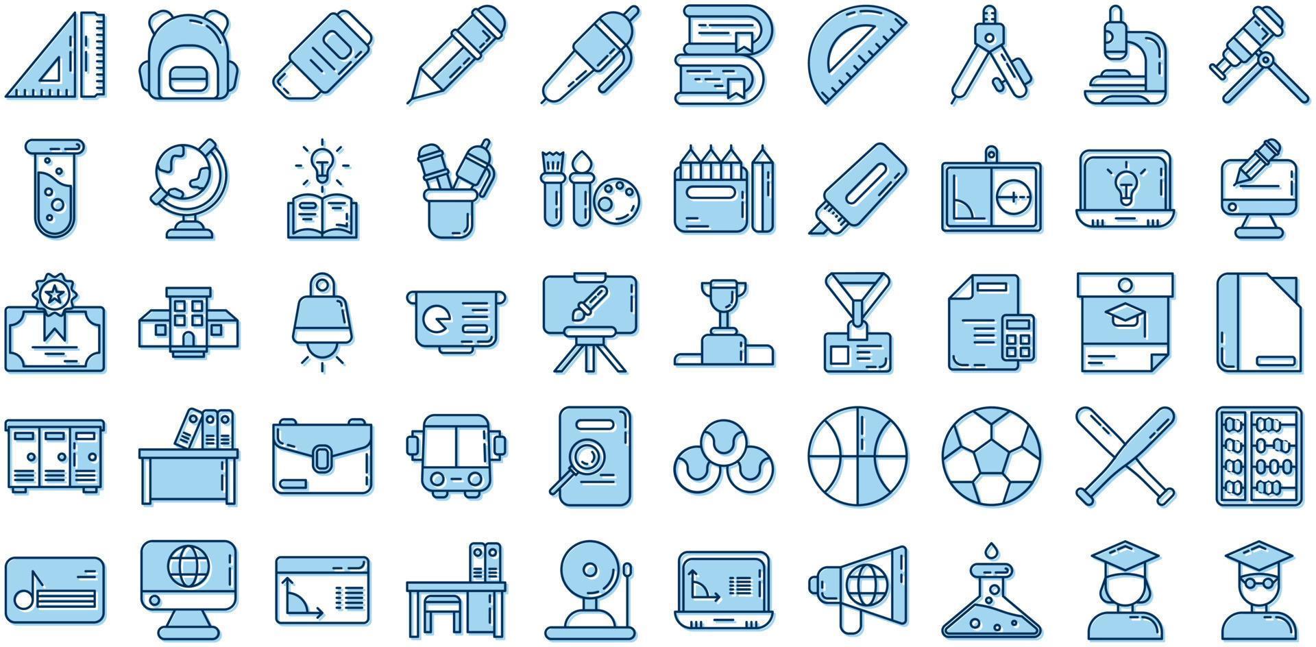 conjunto de iconos de escuela y lección sobre fondo transparente vector