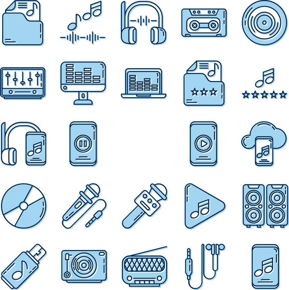 conjunto de iconos de música de audio con fondo transparente vector