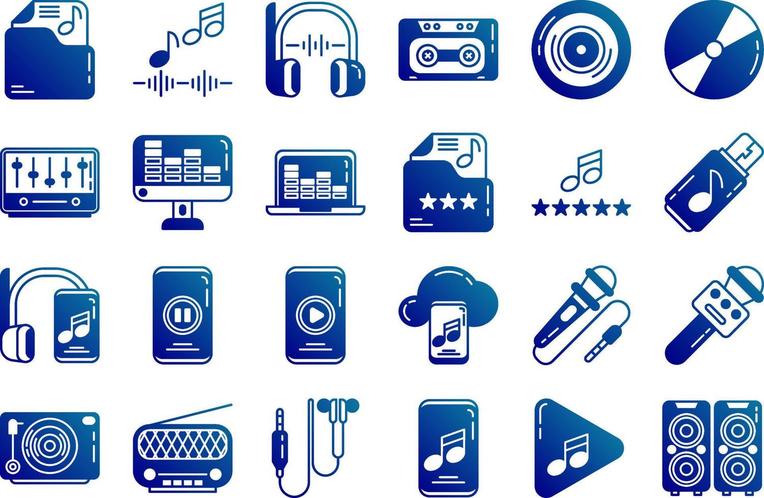 conjunto de iconos de música de audio con fondo transparente vector