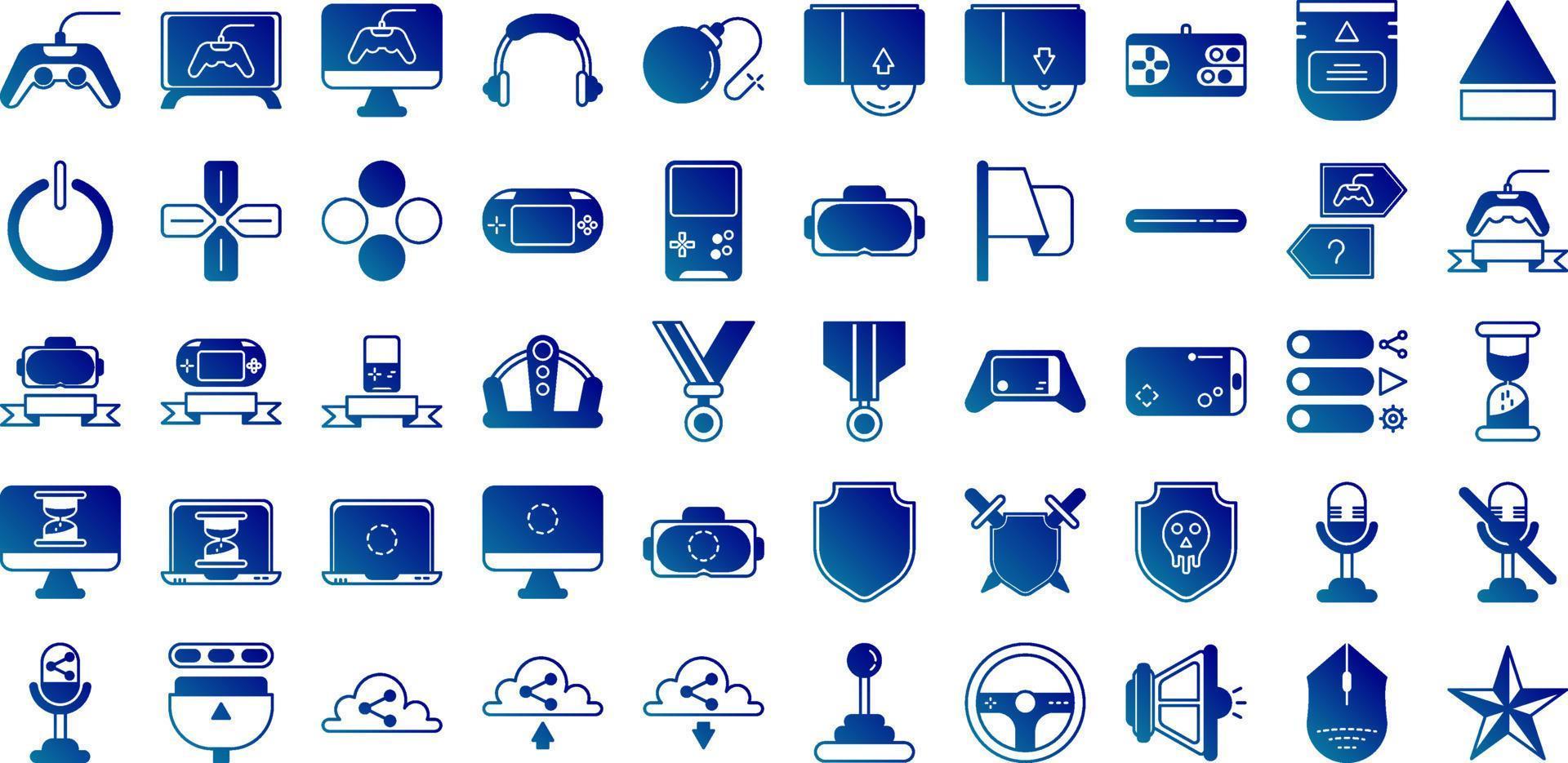 gamer icon set on transparent background vector