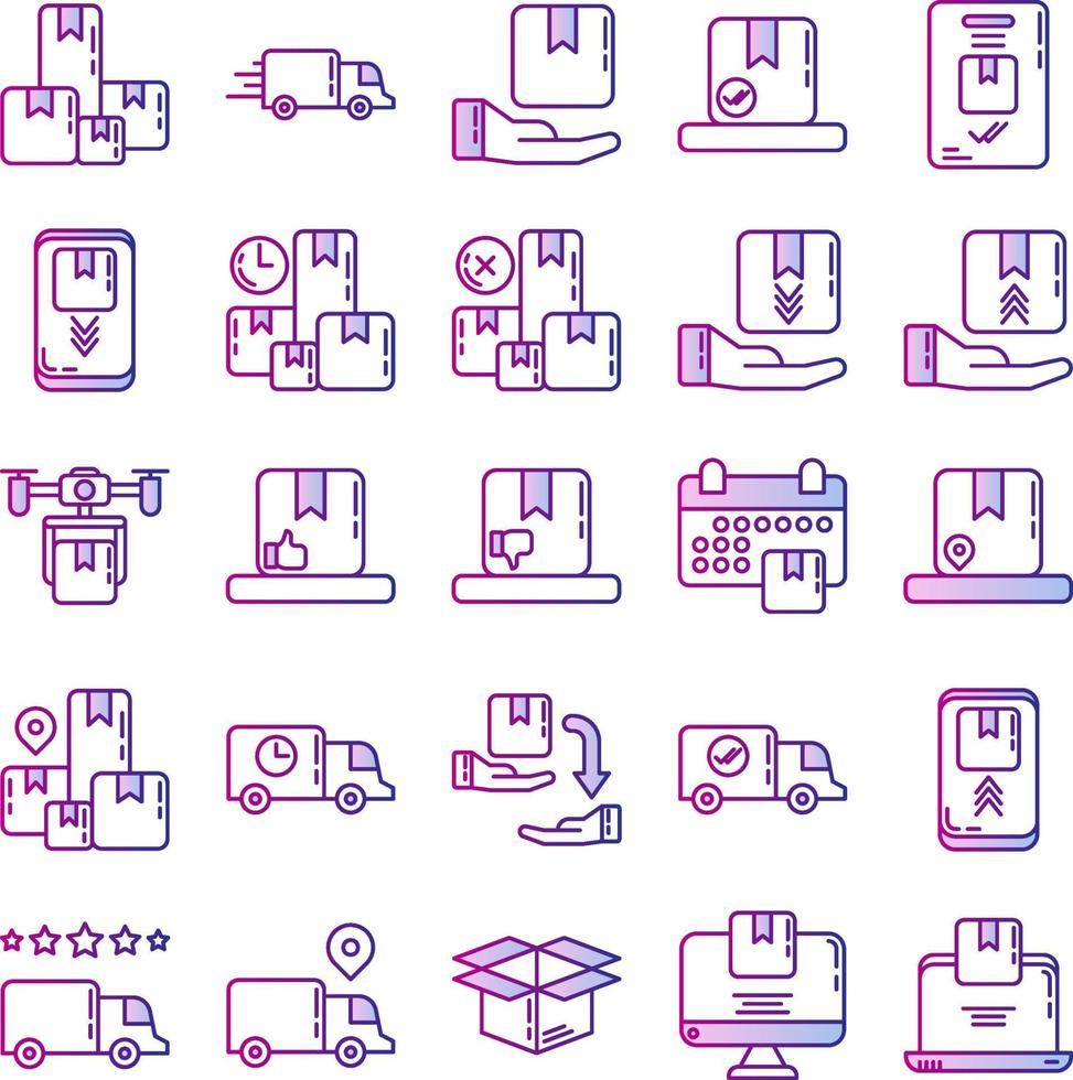 set of business and delivery icons on transparent background vector