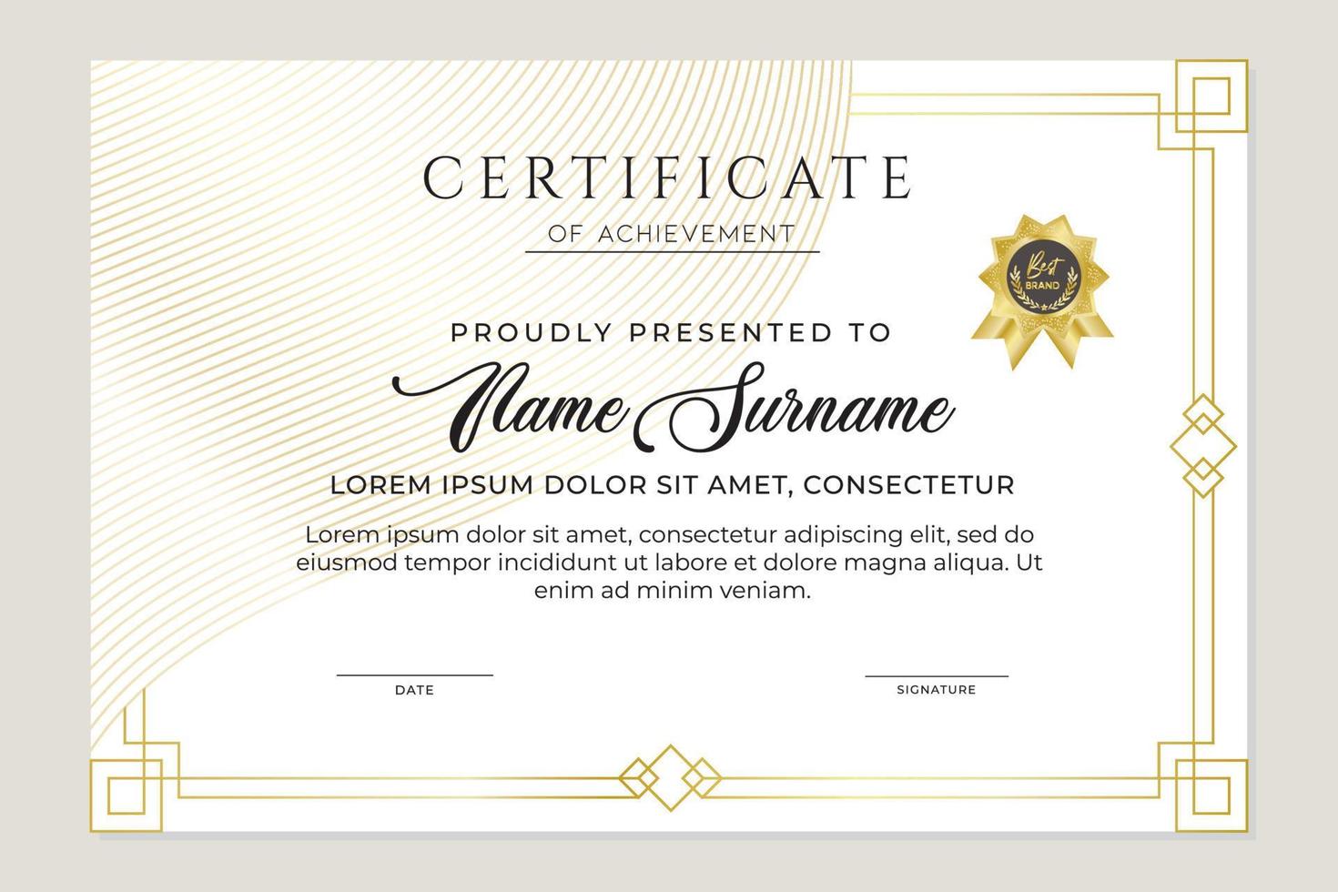 gold color elegant certificate template vector
