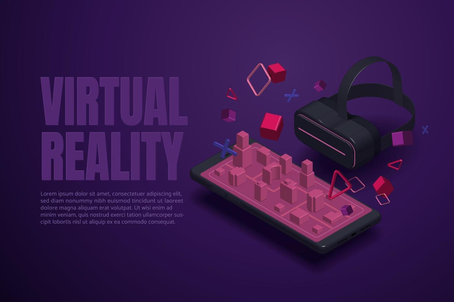 VR glasses experience 3D virtual reality city on smartphone vector