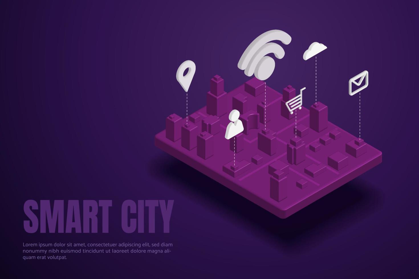 ciudad inteligente, icono de aplicación de red de automatización de edificios y comunicación. vector