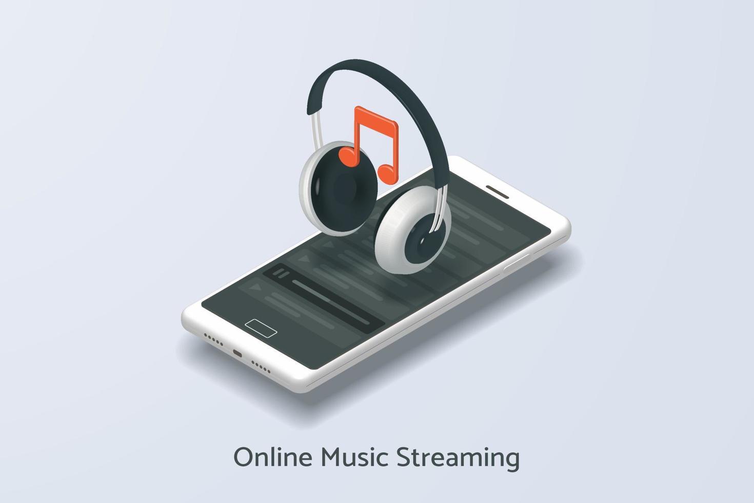 Online music streaming service via smartphone with wireless headphones vector