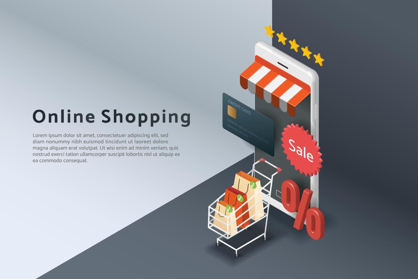 Online shopping via smartphone, online store discount vector