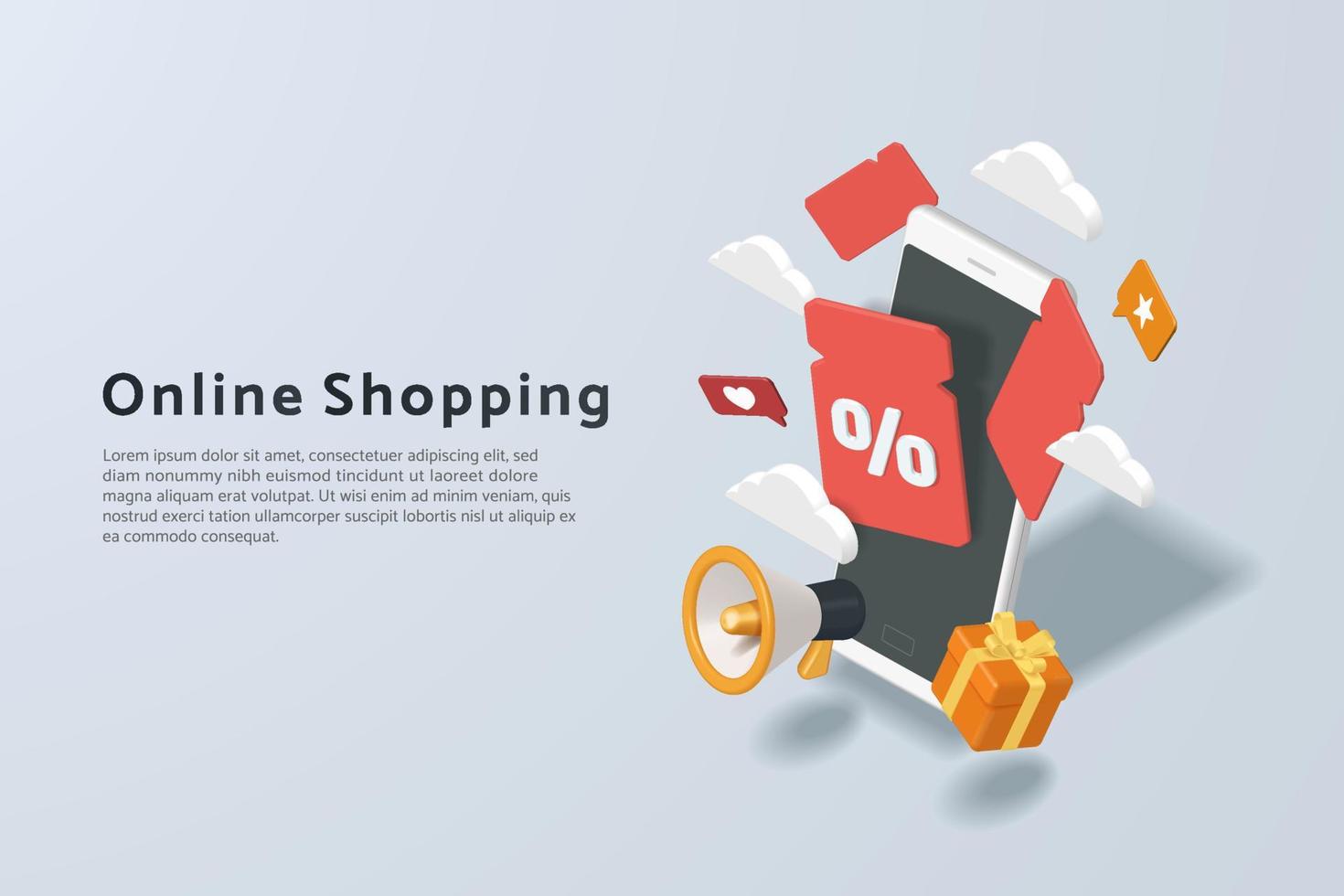 Online shopping via smartphone, discount coupon vector