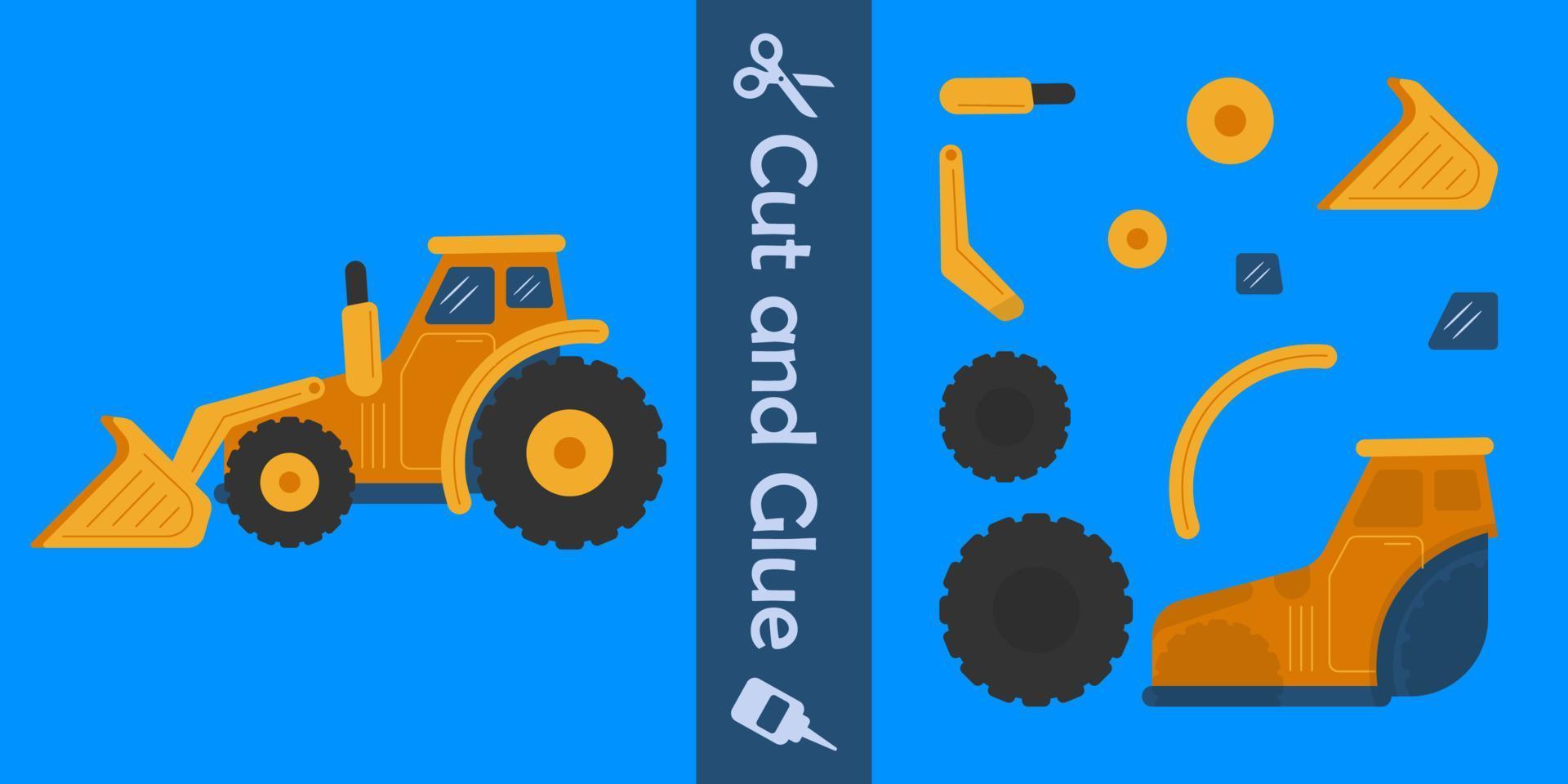 Track Loader. education paper game for children. cut and glue. vector illustration