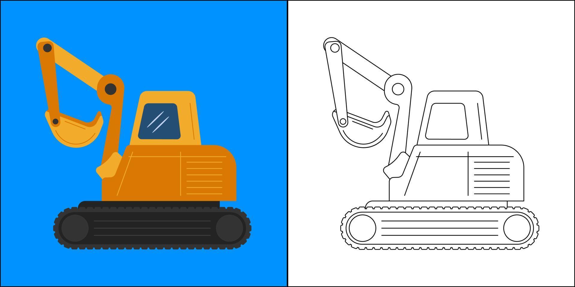 Excavator suitable for children's coloring page vector illustration