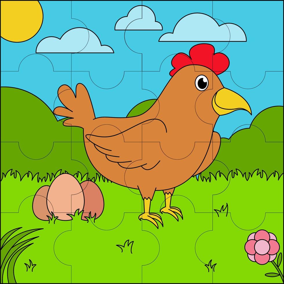pollo poniendo huevos adecuados para la ilustración de vector de rompecabezas infantil