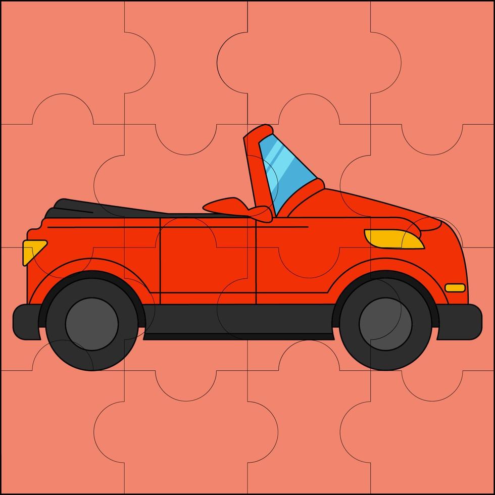 Cabriolet car suitable for children's puzzle vector illustration